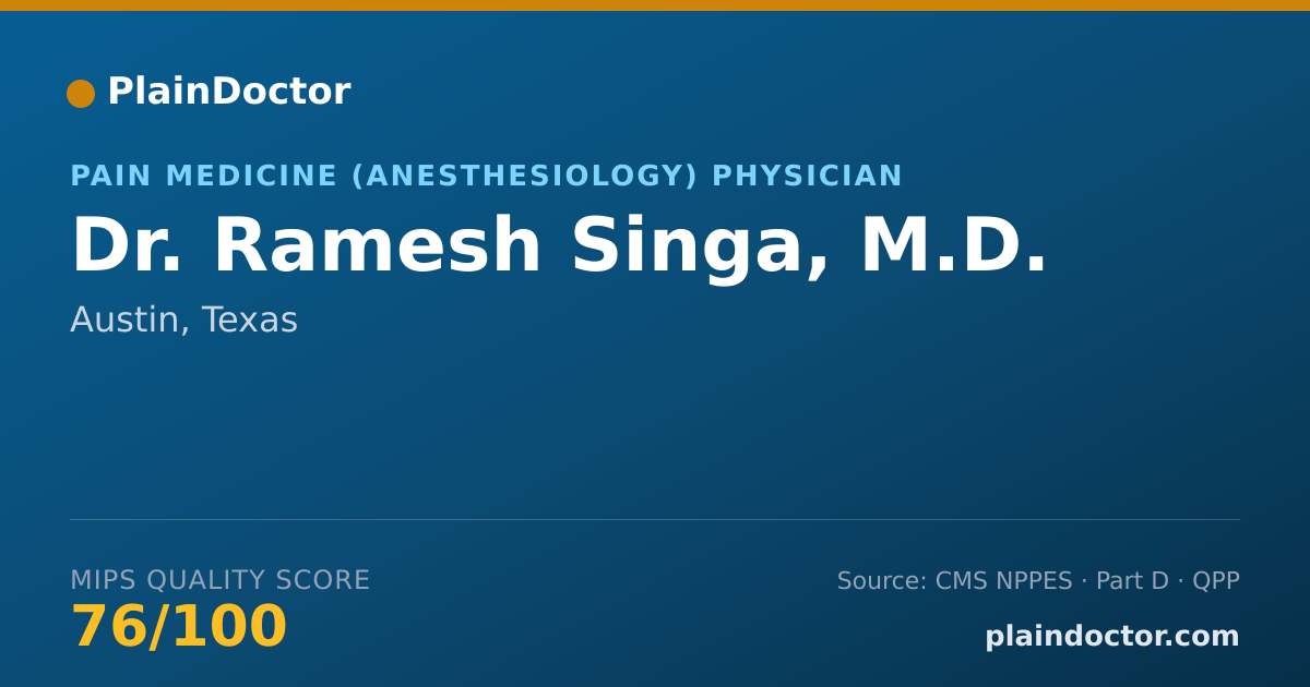 Shareable card for Ramesh Singa, M.D. - Pain Medicine (Anesthesiology) Physician, Austin, TX