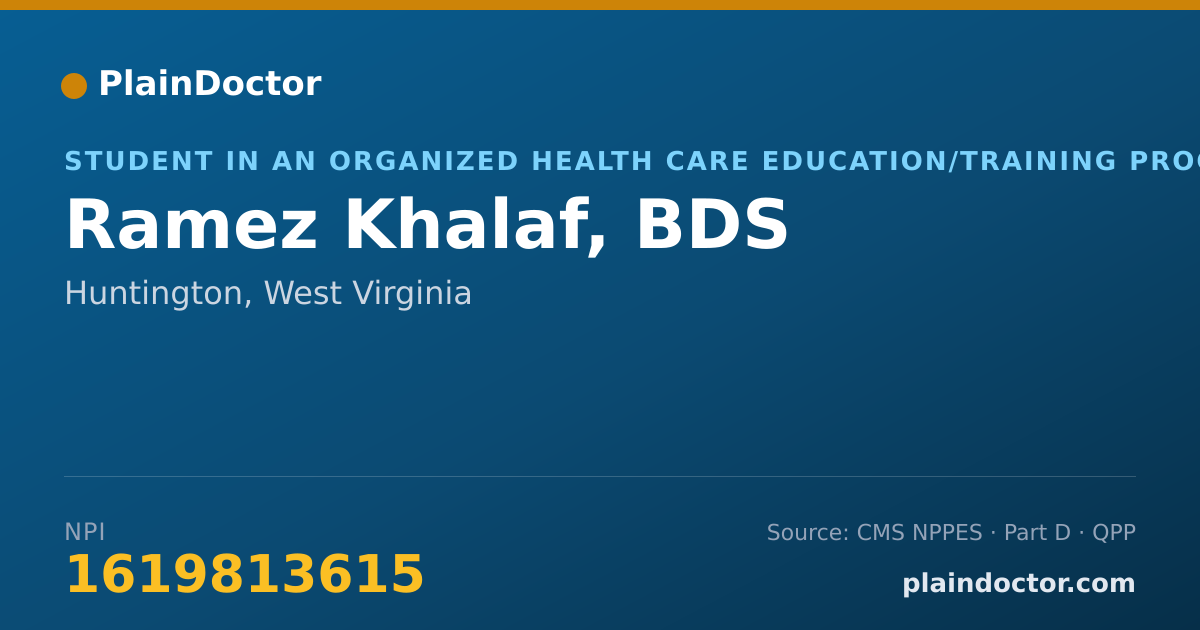 Shareable card for Ramez Khalaf, BDS - Student in an Organized Health Care Education/Training Program, Huntington, WV