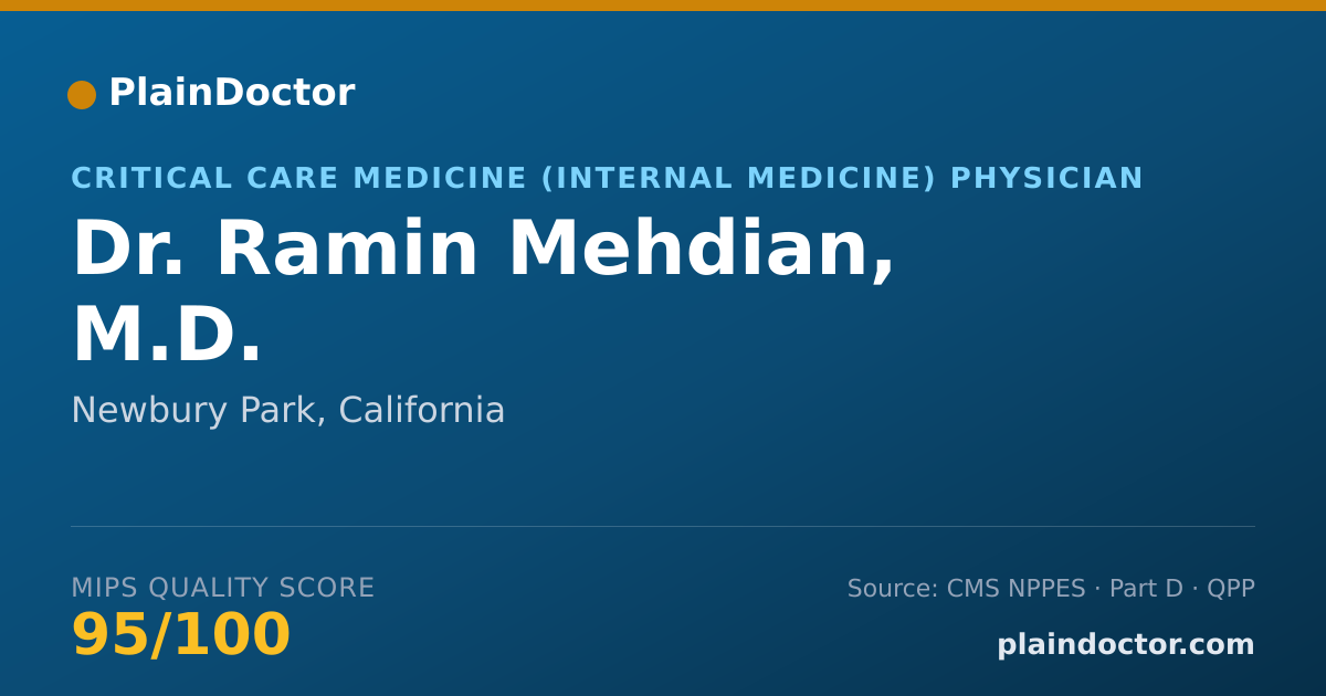 Shareable card for Ramin Mehdian, M.D. - Critical Care Medicine (Internal Medicine) Physician, Newbury Park, CA