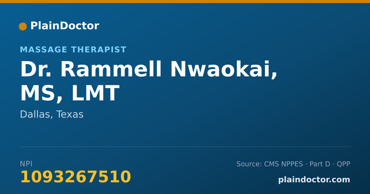 Shareable card for Rammell Nwaokai, MS, LMT - Massage Therapist, Dallas, TX