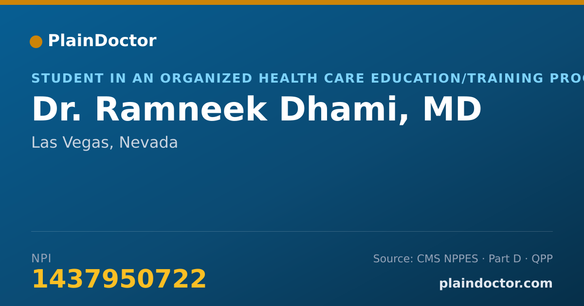 Shareable card for Ramneek Dhami, MD - Student in an Organized Health Care Education/Training Program, Las Vegas, NV