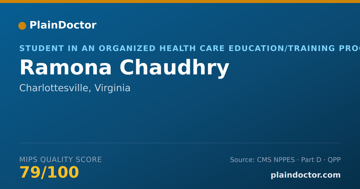 Shareable card for Ramona Chaudhry - Student in an Organized Health Care Education/Training Program, Charlottesville, VA
