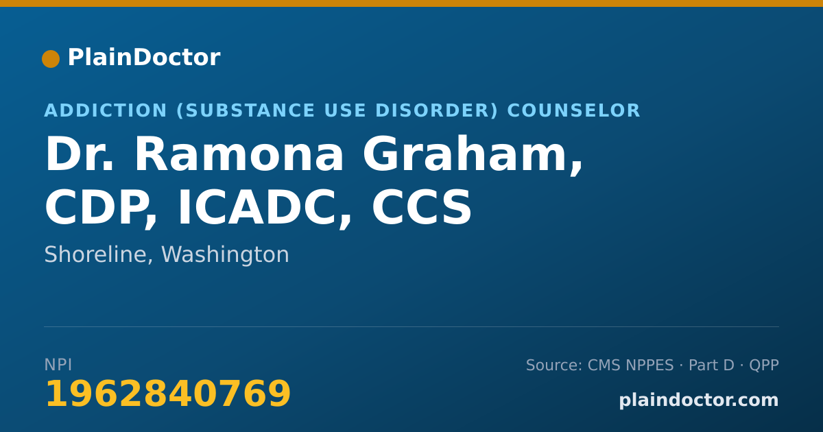 Shareable card for Ramona Graham, CDP, ICADC, CCS - Addiction (Substance Use Disorder) Counselor, Shoreline, WA