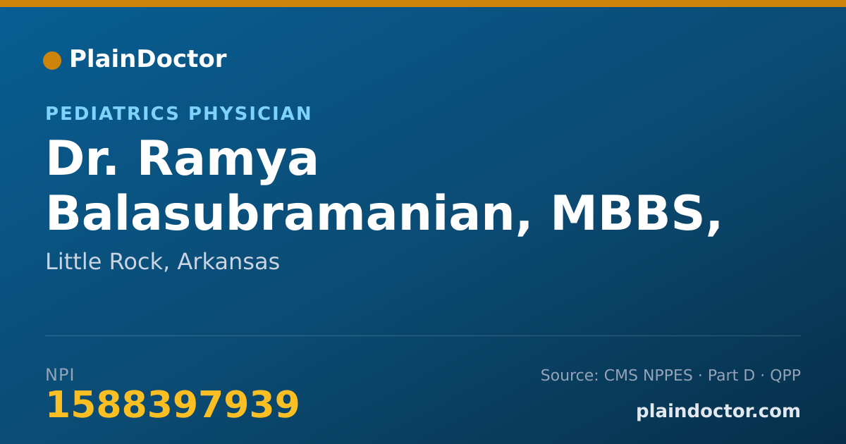 Shareable card for Ramya Balasubramanian, MBBS, MD - Pediatrics Physician, Little Rock, AR