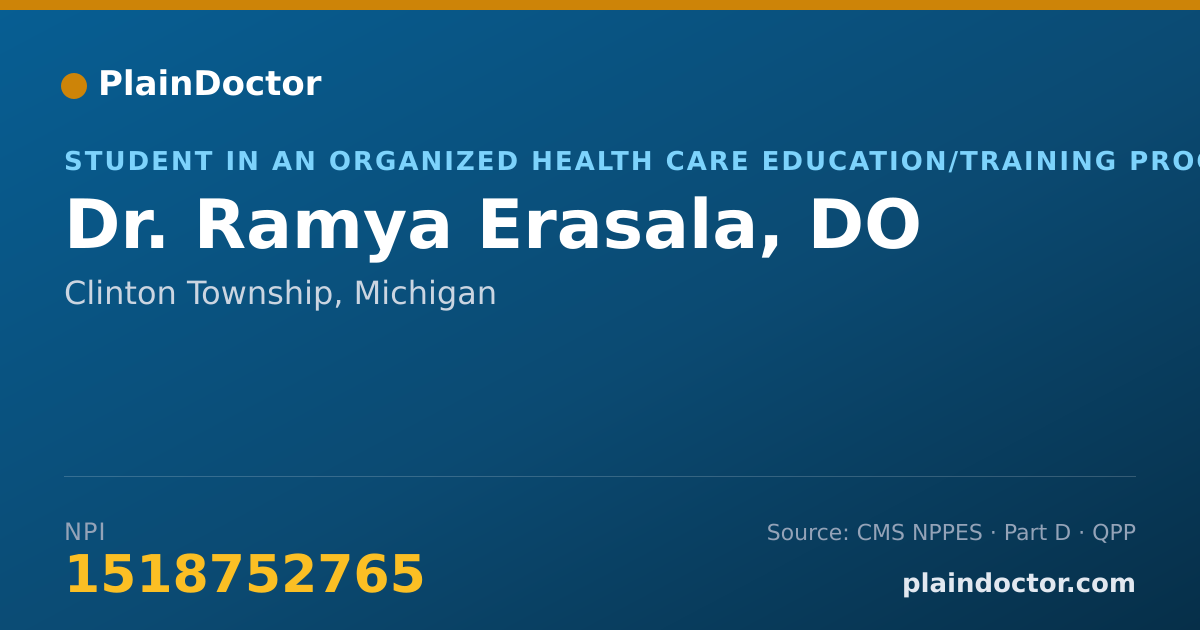 Shareable card for Ramya Erasala, DO - Student in an Organized Health Care Education/Training Program, Clinton Township, MI