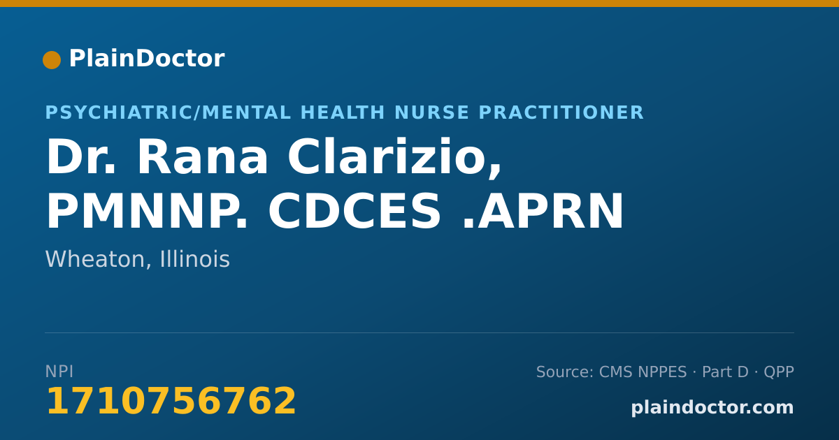 Shareable card for Rana Clarizio, PMNNP. CDCES .APRN - Psychiatric/Mental Health Nurse Practitioner, Wheaton, IL
