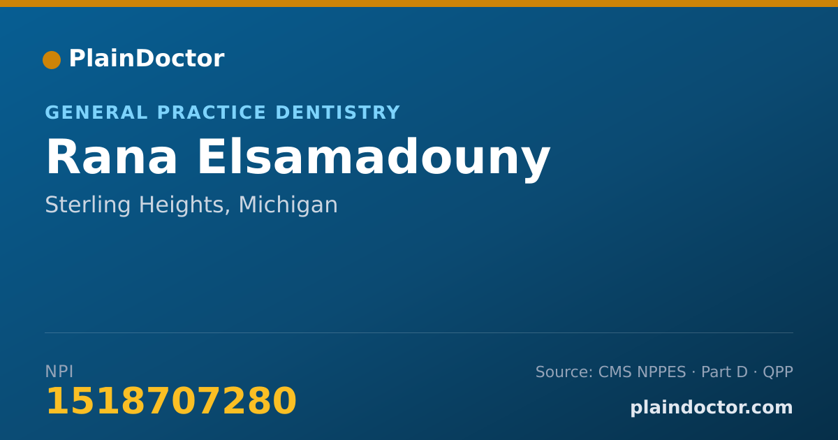 Shareable card for Rana Elsamadouny - General Practice Dentistry, Sterling Heights, MI