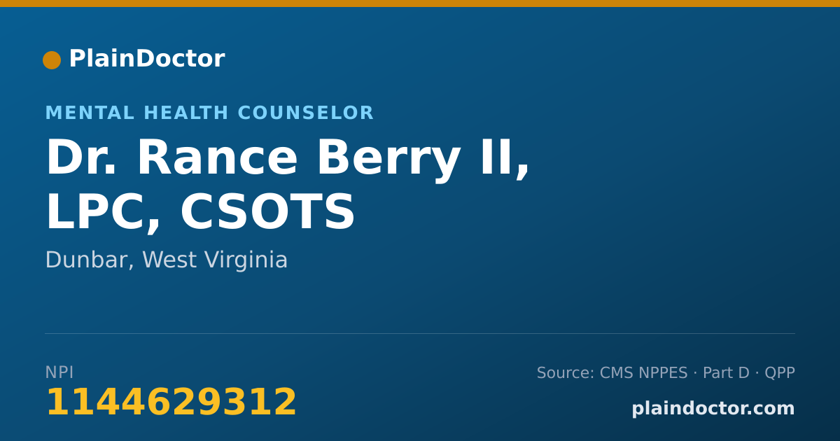 Shareable card for Rance Berry II, LPC, CSOTS - Mental Health Counselor, Dunbar, WV