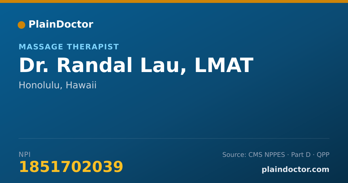 Shareable card for Randal Lau, LMAT - Massage Therapist, Honolulu, HI