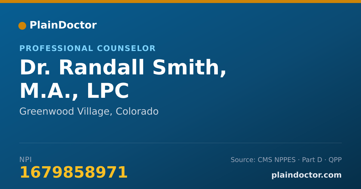 Shareable card for Randall Smith, M.A., LPC - Professional Counselor, Greenwood Village, CO