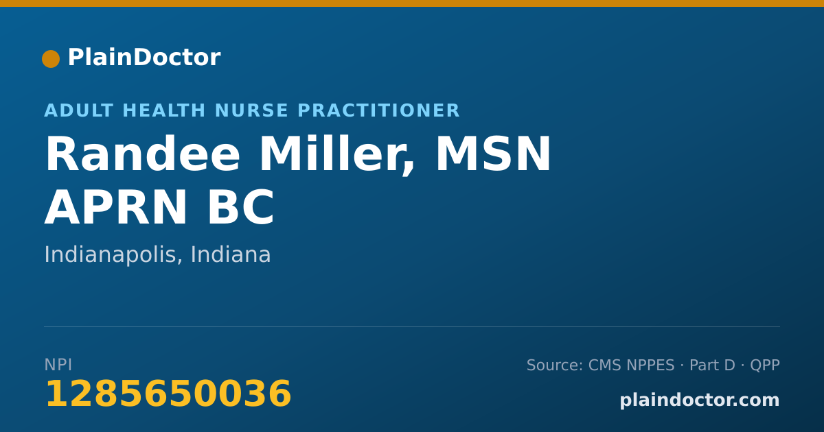 Shareable card for Randee Miller, MSN APRN BC - Adult Health Nurse Practitioner, Indianapolis, IN