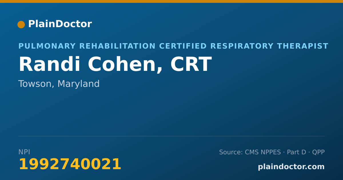 Shareable card for Randi Cohen, CRT - Pulmonary Rehabilitation Certified Respiratory Therapist, Towson, MD