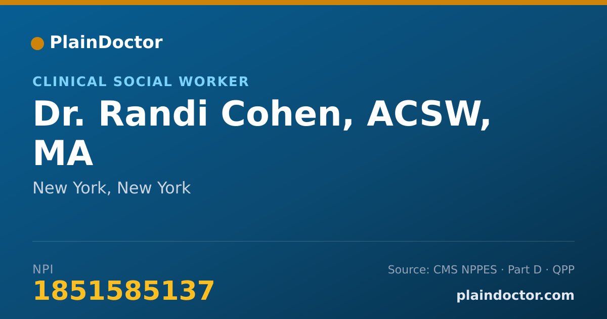 Shareable card for Randi Cohen, ACSW, MA - Clinical Social Worker, New York, NY