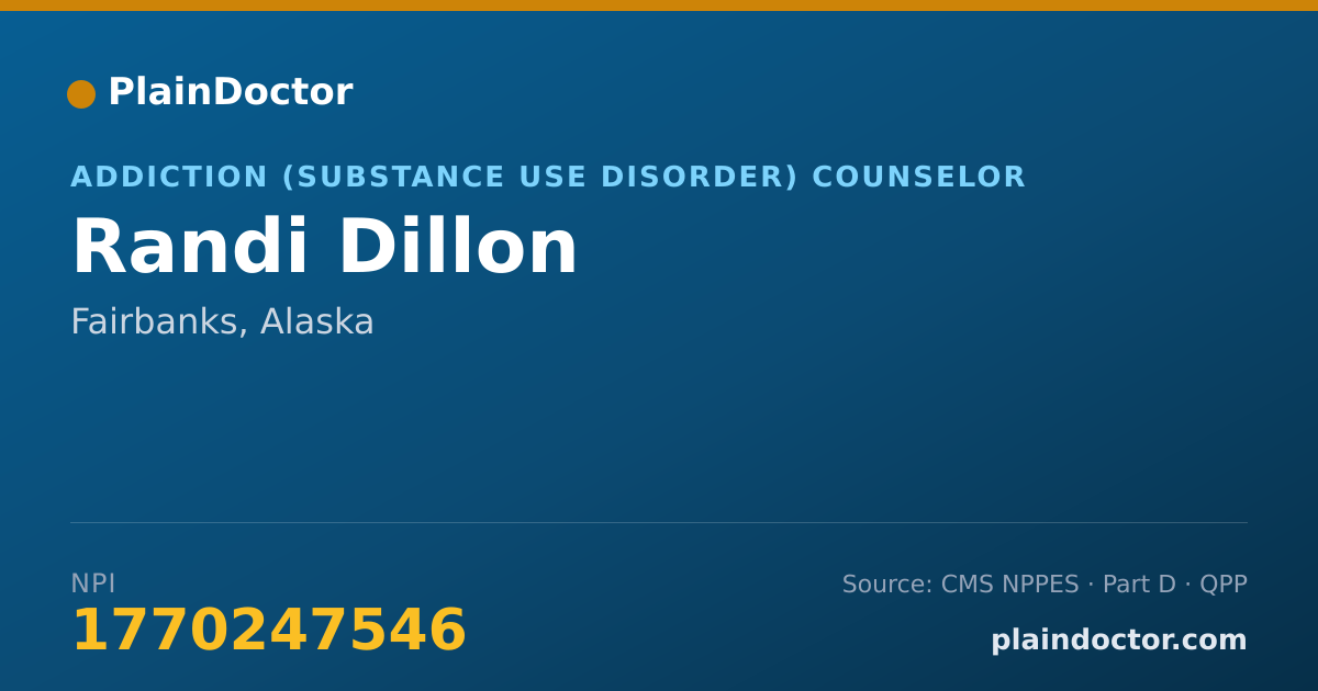 Shareable card for Randi Dillon - Addiction (Substance Use Disorder) Counselor, Fairbanks, AK