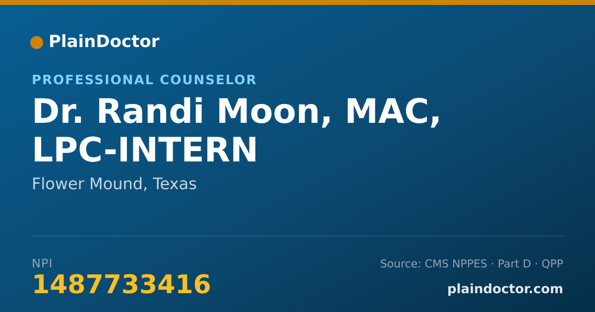 Shareable card for Randi Moon, MAC, LPC-INTERN - Professional Counselor, Flower Mound, TX