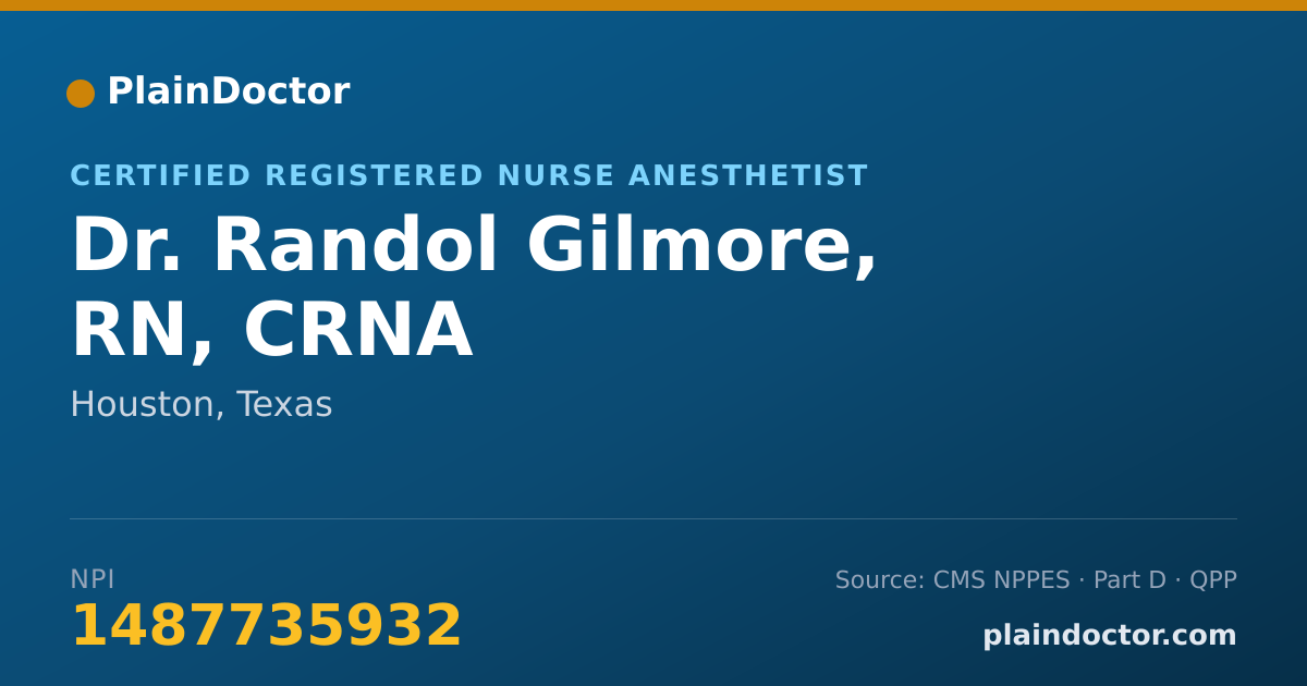 Shareable card for Randol Gilmore, RN, CRNA - Certified Registered Nurse Anesthetist, Houston, TX