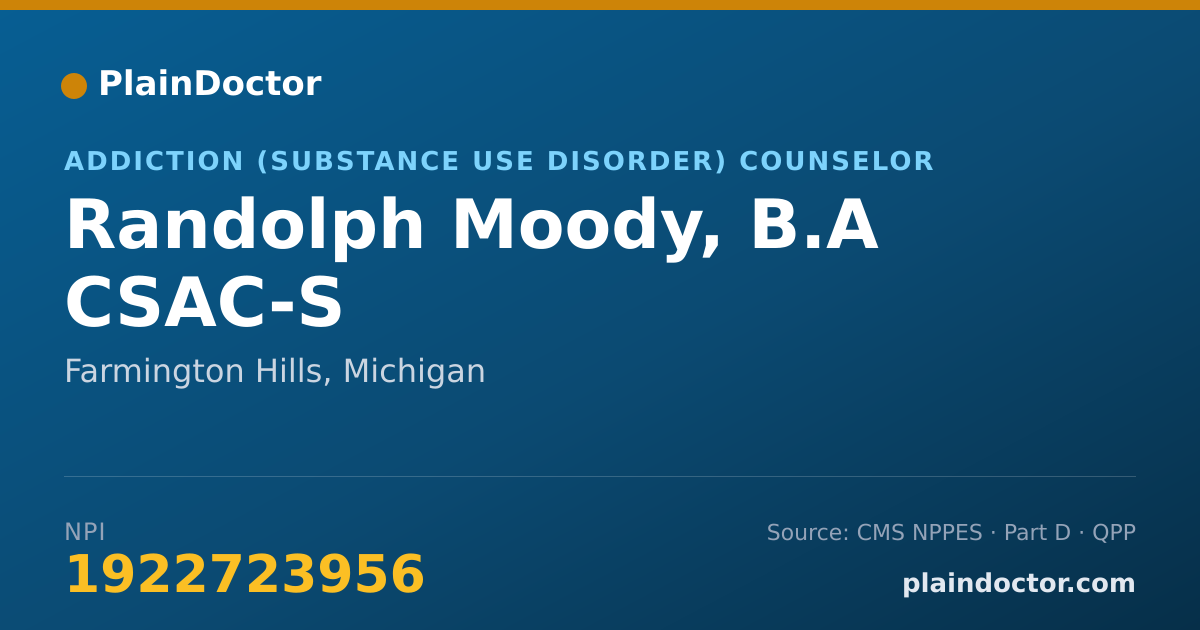 Shareable card for Randolph Moody, B.A CSAC-S - Addiction (Substance Use Disorder) Counselor, Farmington Hills, MI