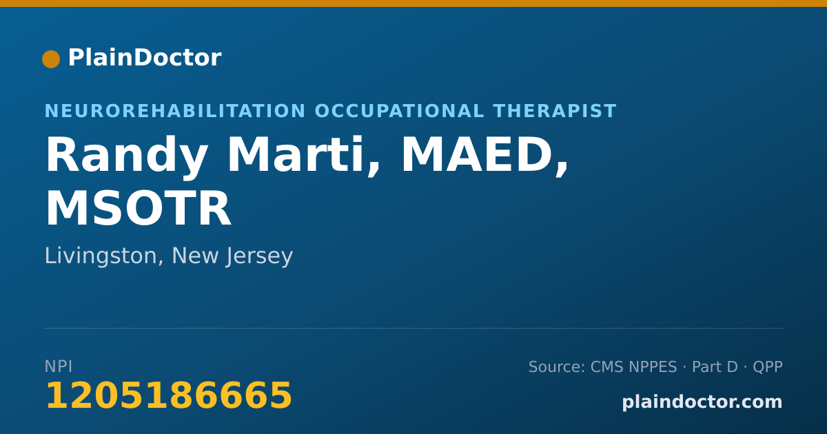 Shareable card for Randy Marti, MAED, MSOTR - Neurorehabilitation Occupational Therapist, Livingston, NJ