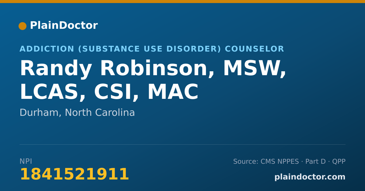 Shareable card for Randy Robinson, MSW, LCAS, CSI, MAC - Addiction (Substance Use Disorder) Counselor, Durham, NC