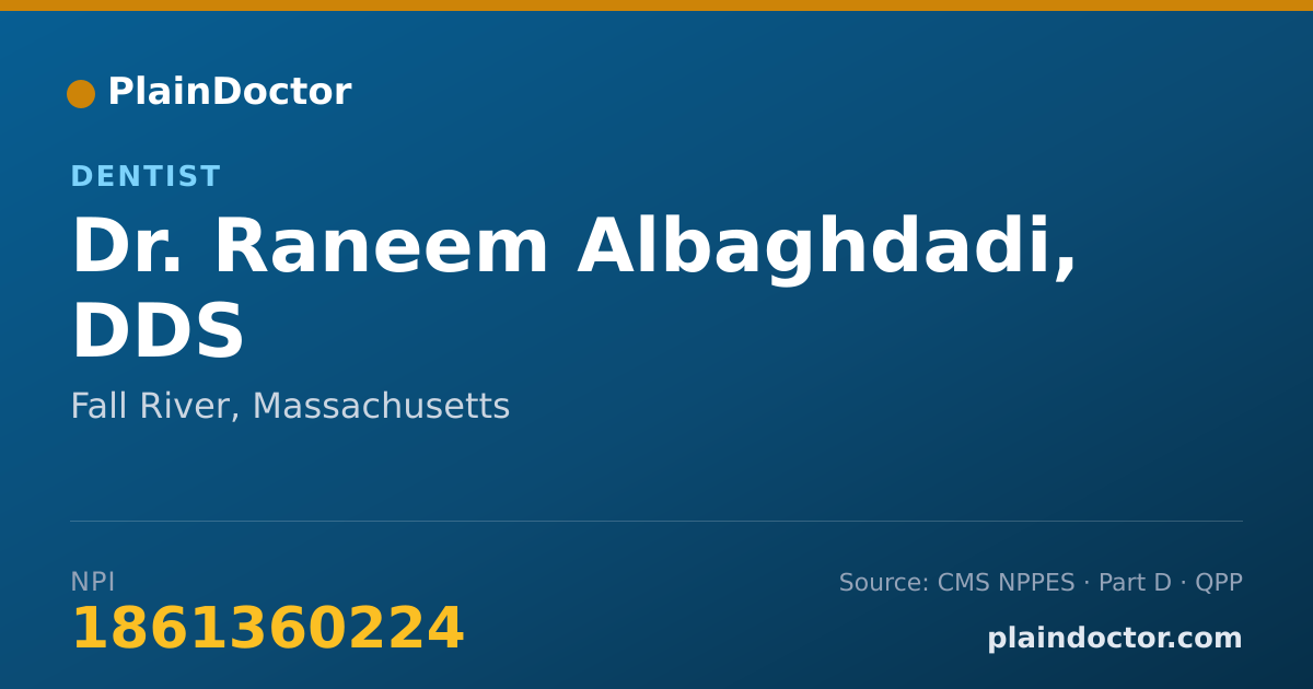 Shareable card for Raneem Albaghdadi, DDS - Dentist, Fall River, MA
