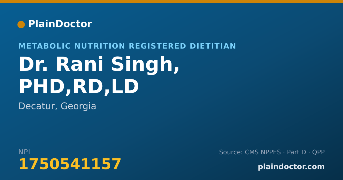 Shareable card for Rani Singh, PHD,RD,LD - Metabolic Nutrition Registered Dietitian, Decatur, GA