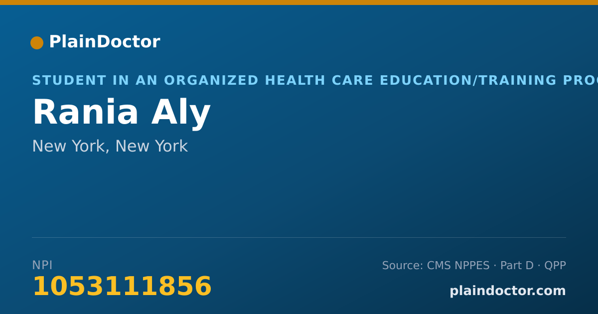 Shareable card for Rania Aly - Student in an Organized Health Care Education/Training Program, New York, NY
