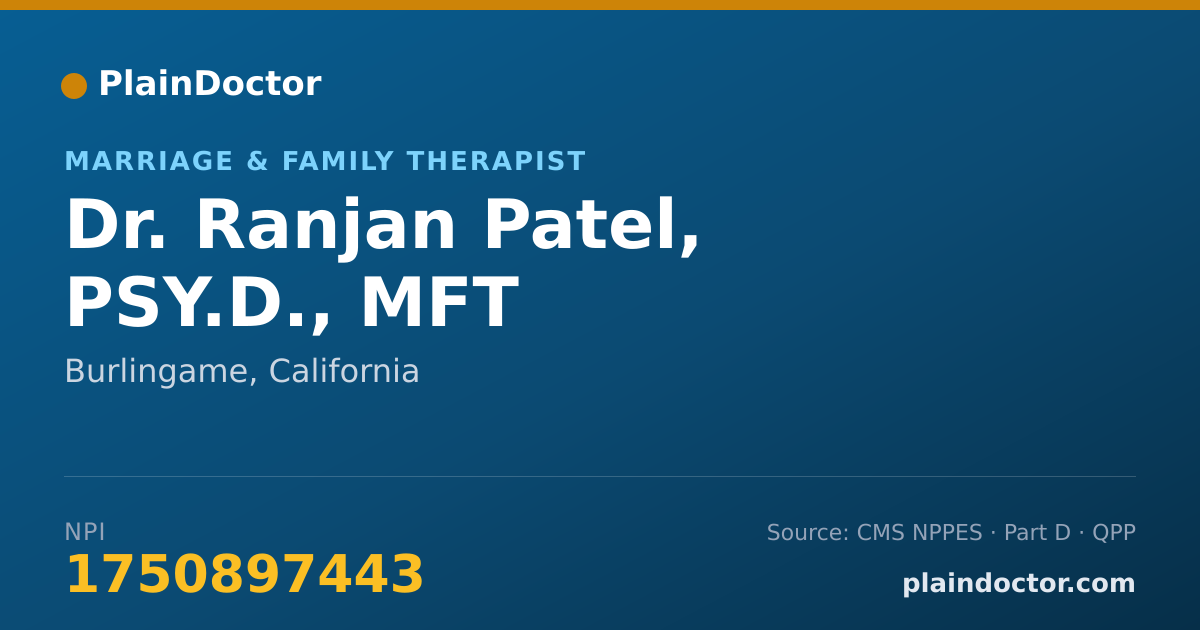 Shareable card for Ranjan Patel, PSY.D., MFT - Marriage & Family Therapist, Burlingame, CA