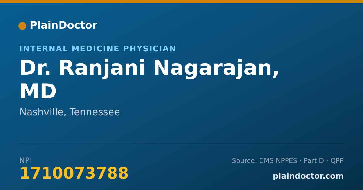 Shareable card for Ranjani Nagarajan, MD - Internal Medicine Physician, Nashville, TN