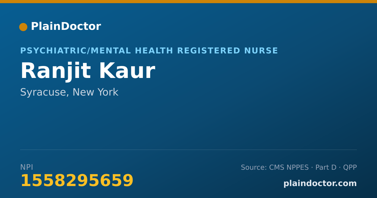 Shareable card for Ranjit Kaur - Psychiatric/Mental Health Registered Nurse, Syracuse, NY