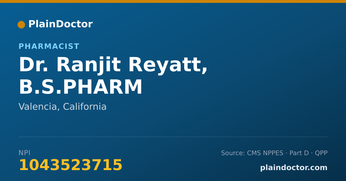 Shareable card for Ranjit Reyatt, B.S.PHARM - Pharmacist, Valencia, CA