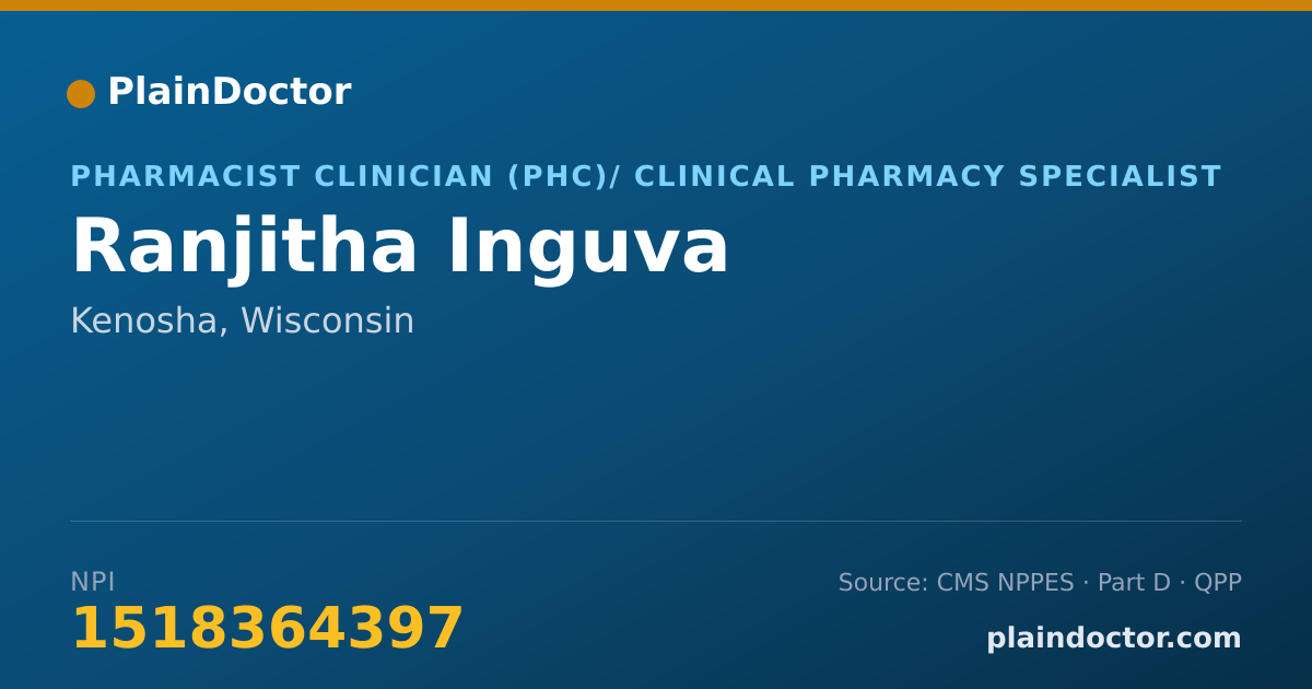 Shareable card for Ranjitha Inguva - Pharmacist Clinician (PhC)/ Clinical Pharmacy Specialist, Kenosha, WI