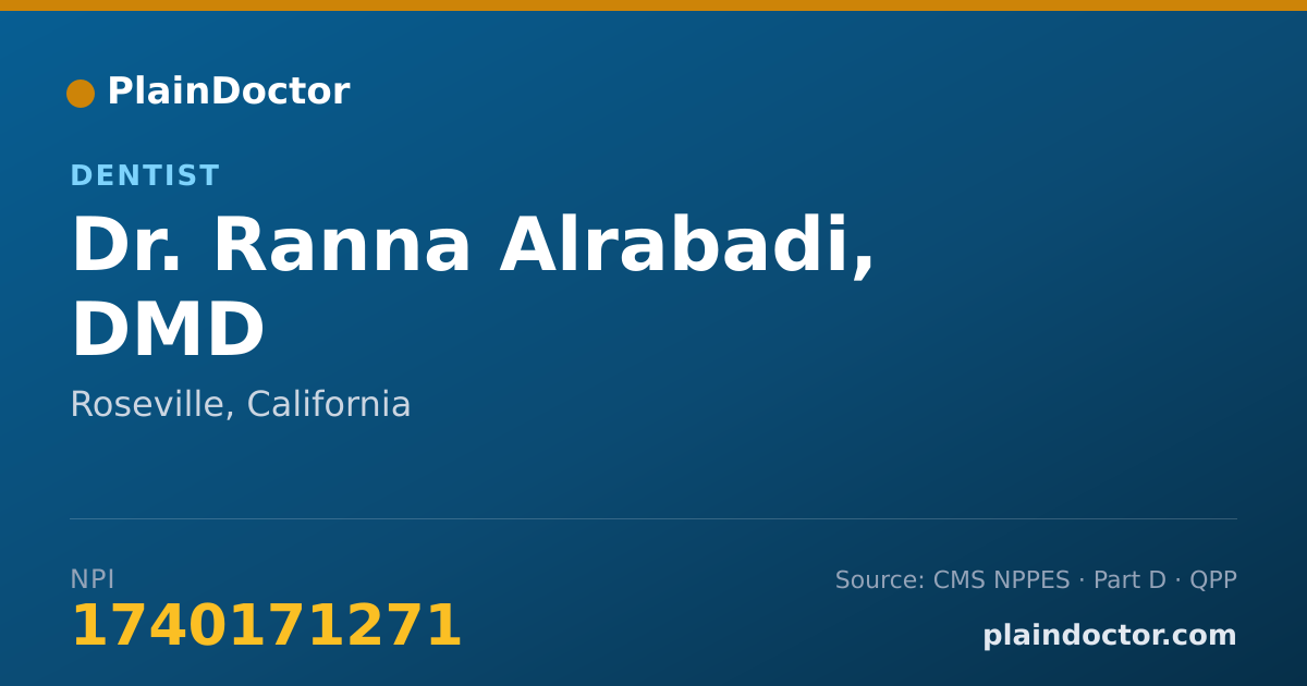 Shareable card for Ranna Alrabadi, DMD - Dentist, Roseville, CA