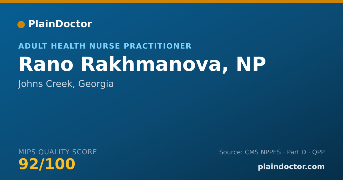 Shareable card for Rano Rakhmanova, NP - Adult Health Nurse Practitioner, Johns Creek, GA