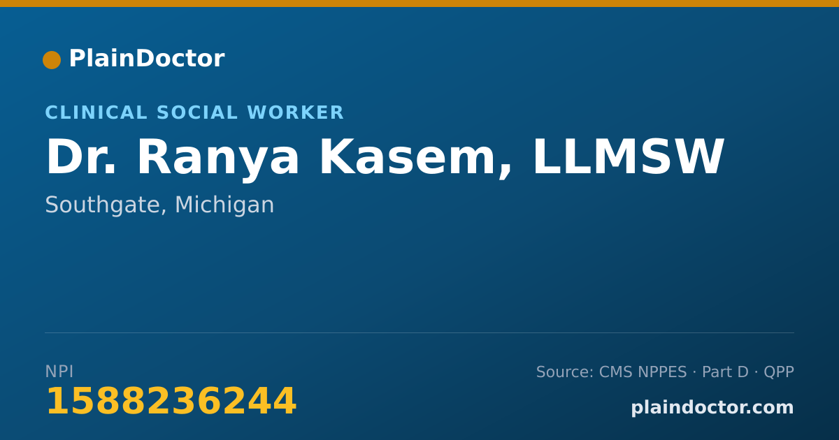Shareable card for Ranya Kasem, LLMSW - Clinical Social Worker, Southgate, MI