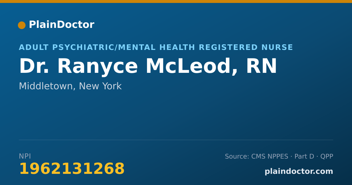 Shareable card for Ranyce McLeod, RN - Adult Psychiatric/Mental Health Registered Nurse, Middletown, NY