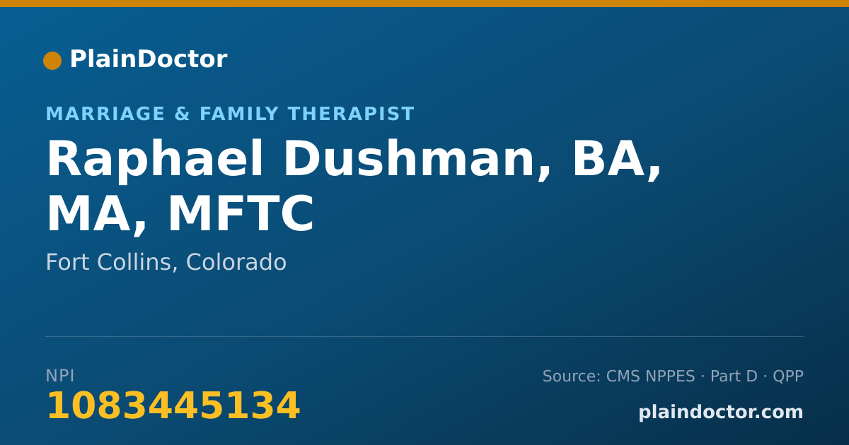 Shareable card for Raphael Dushman, BA, MA, MFTC - Marriage & Family Therapist, Fort Collins, CO