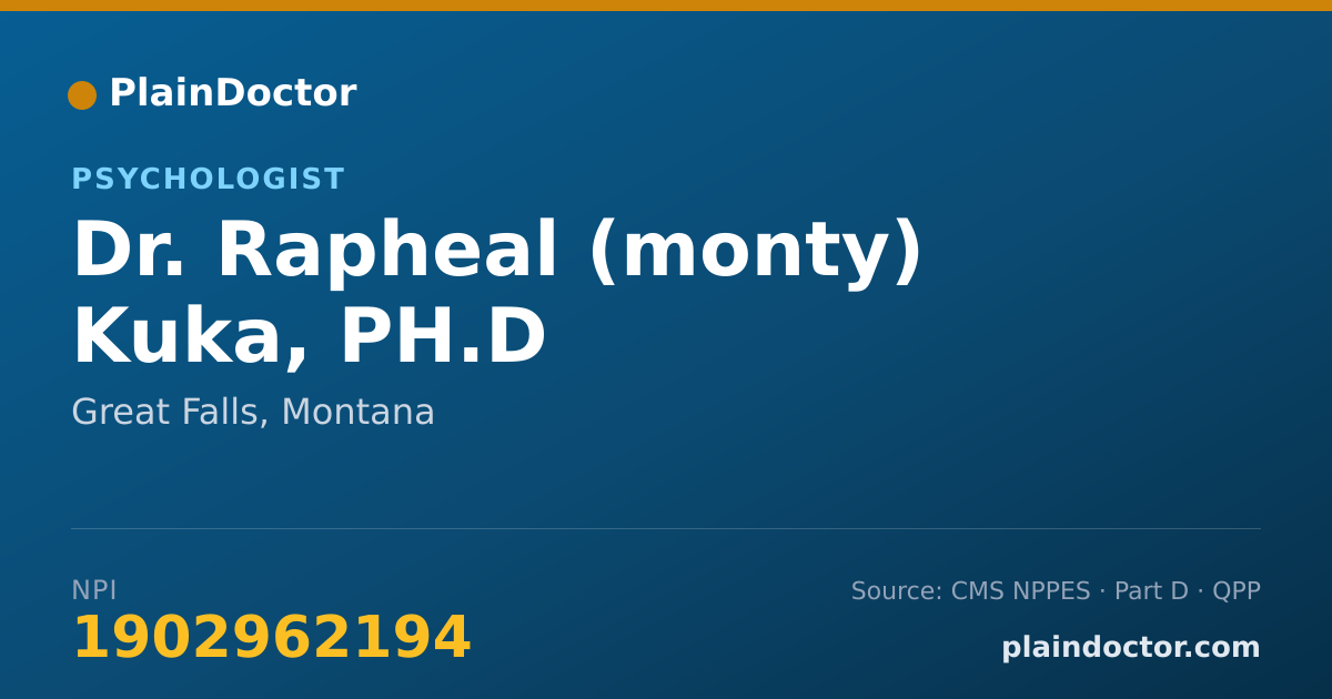Shareable card for Rapheal (monty) Kuka, PH.D - Psychologist, Great Falls, MT