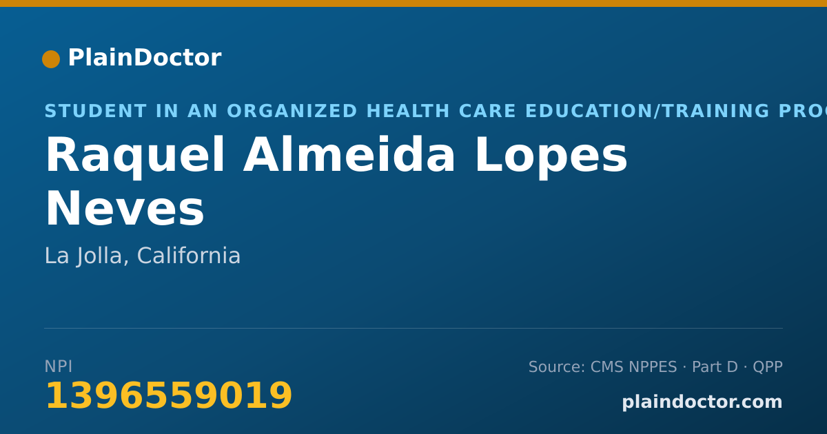 Shareable card for Raquel Almeida Lopes Neves - Student in an Organized Health Care Education/Training Program, La Jolla, CA