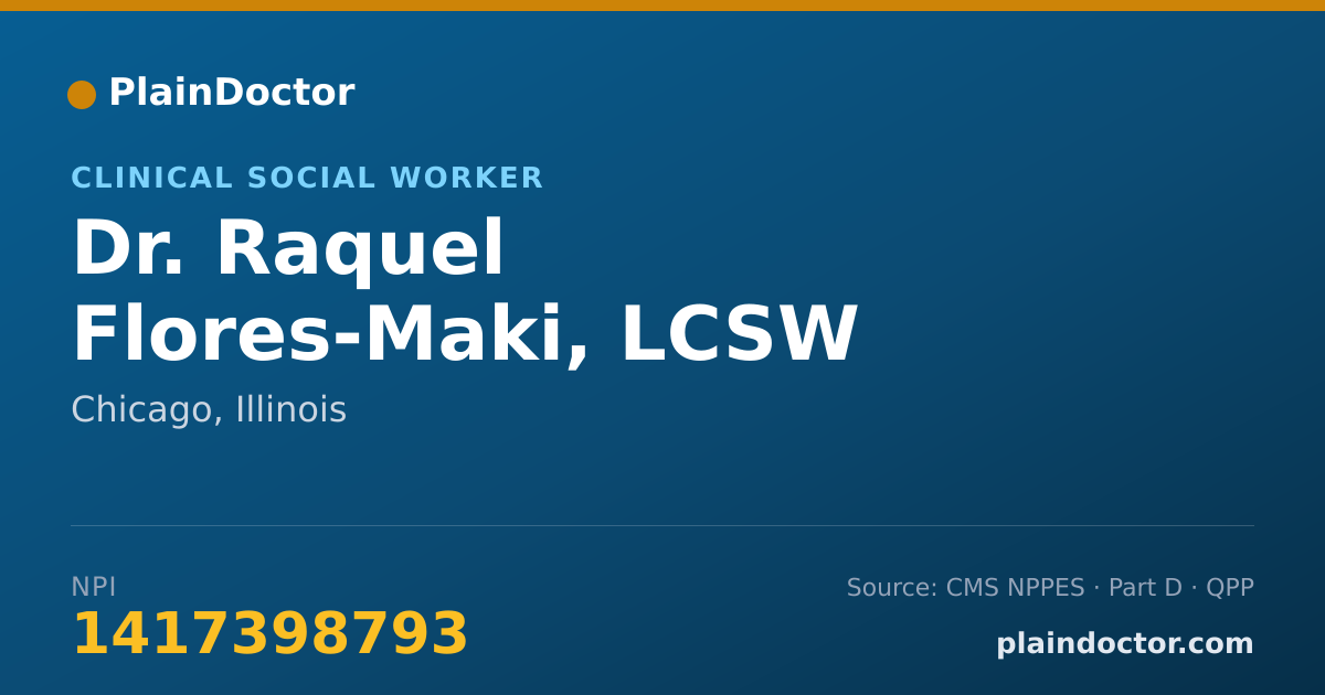 Shareable card for Raquel Flores-Maki, LCSW - Clinical Social Worker, Chicago, IL