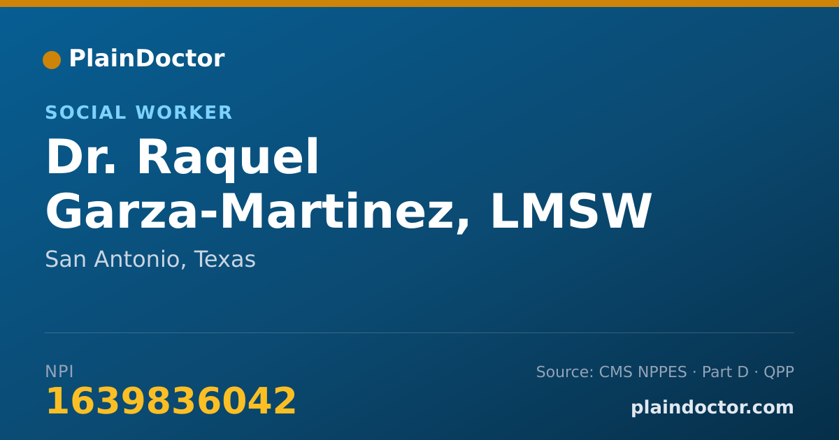 Shareable card for Raquel Garza-Martinez, LMSW - Social Worker, San Antonio, TX