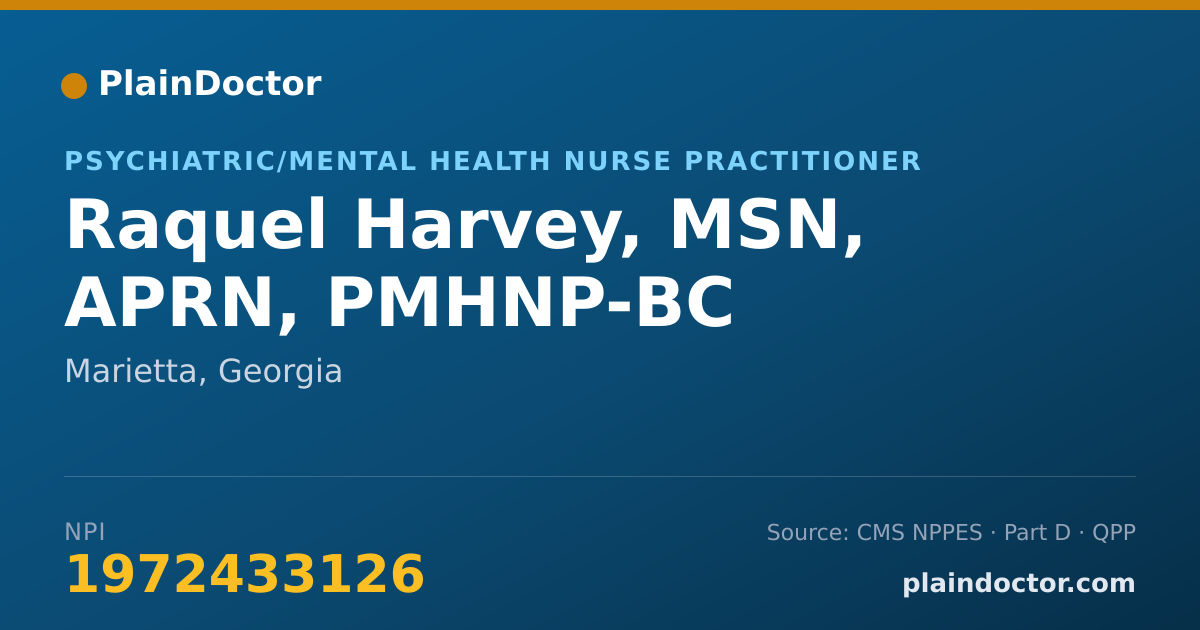 Shareable card for Raquel Harvey, MSN, APRN, PMHNP-BC - Psychiatric/Mental Health Nurse Practitioner, Marietta, GA