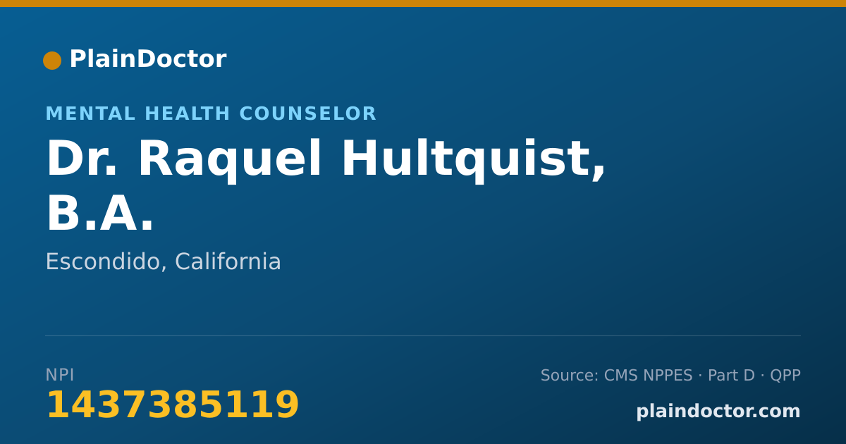 Shareable card for Raquel Hultquist, B.A. - Mental Health Counselor, Escondido, CA