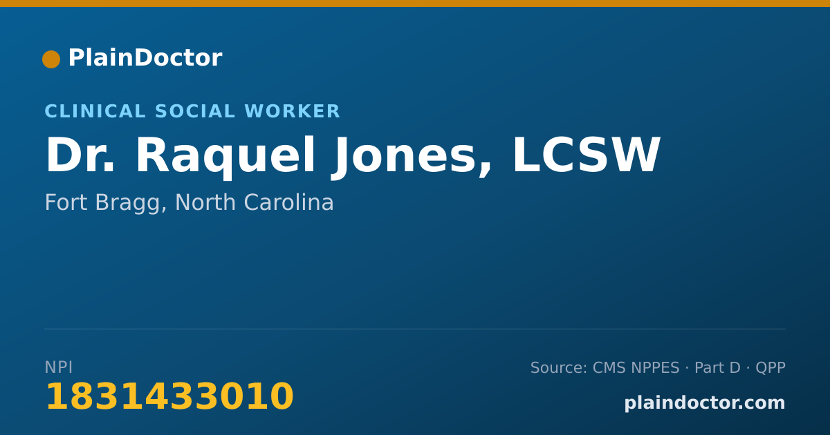 Shareable card for Raquel Jones, LCSW - Clinical Social Worker, Fort Bragg, NC