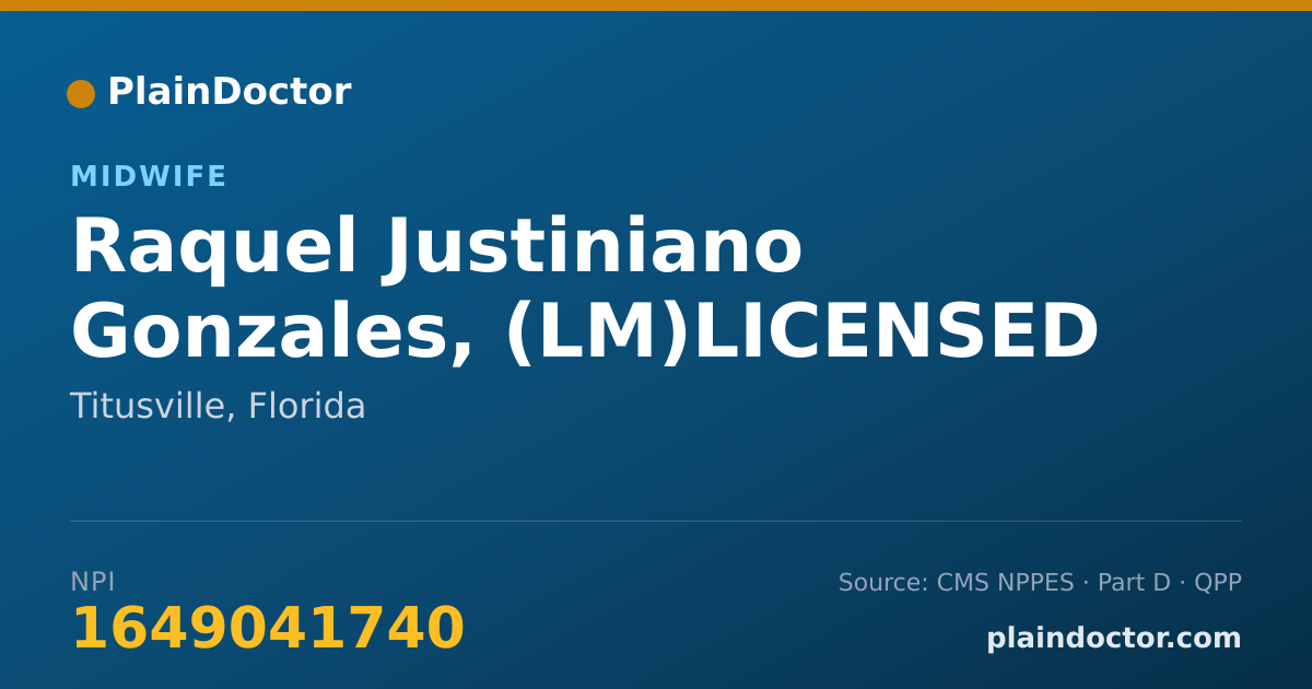 Shareable card for Raquel Justiniano Gonzales, (LM)LICENSED MIDWIFE - Midwife, Titusville, FL