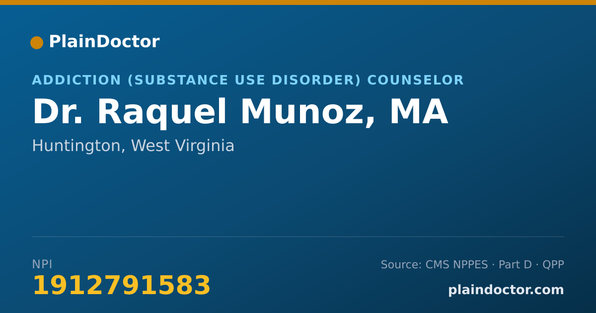 Shareable card for Raquel Munoz, MA - Addiction (Substance Use Disorder) Counselor, Huntington, WV