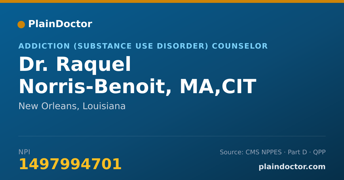 Shareable card for Raquel Norris-Benoit, MA,CIT - Addiction (Substance Use Disorder) Counselor, New Orleans, LA