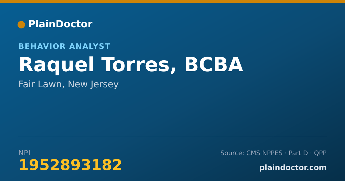 Shareable card for Raquel Torres, BCBA - Behavior Analyst, Fair Lawn, NJ