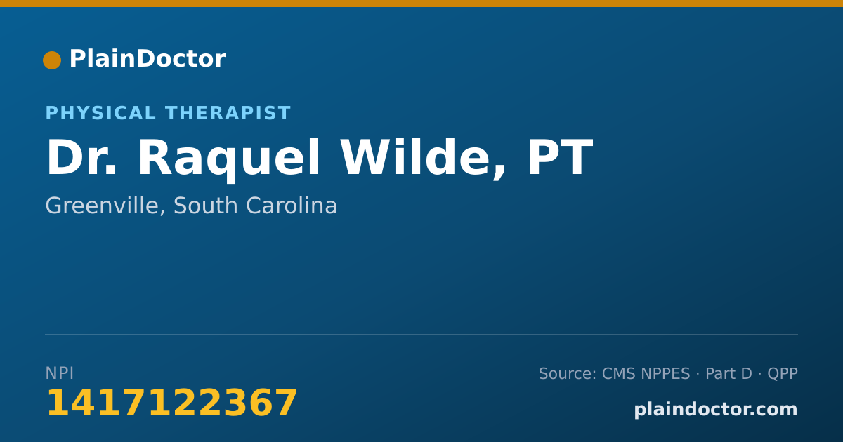 Shareable card for Raquel Wilde, PT - Physical Therapist, Greenville, SC