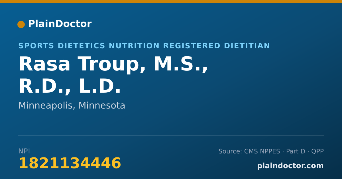 Shareable card for Rasa Troup, M.S., R.D.,  L.D. - Sports Dietetics Nutrition Registered Dietitian, Minneapolis, MN