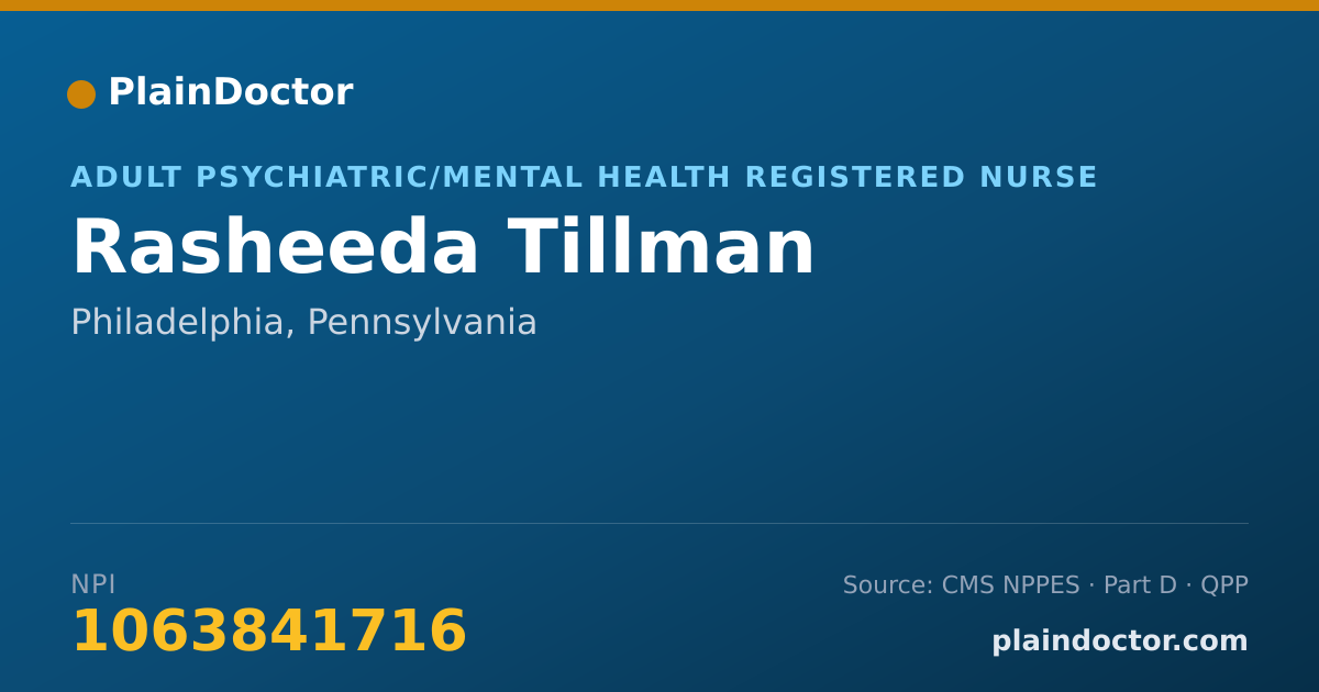 Shareable card for Rasheeda Tillman - Adult Psychiatric/Mental Health Registered Nurse, Philadelphia, PA